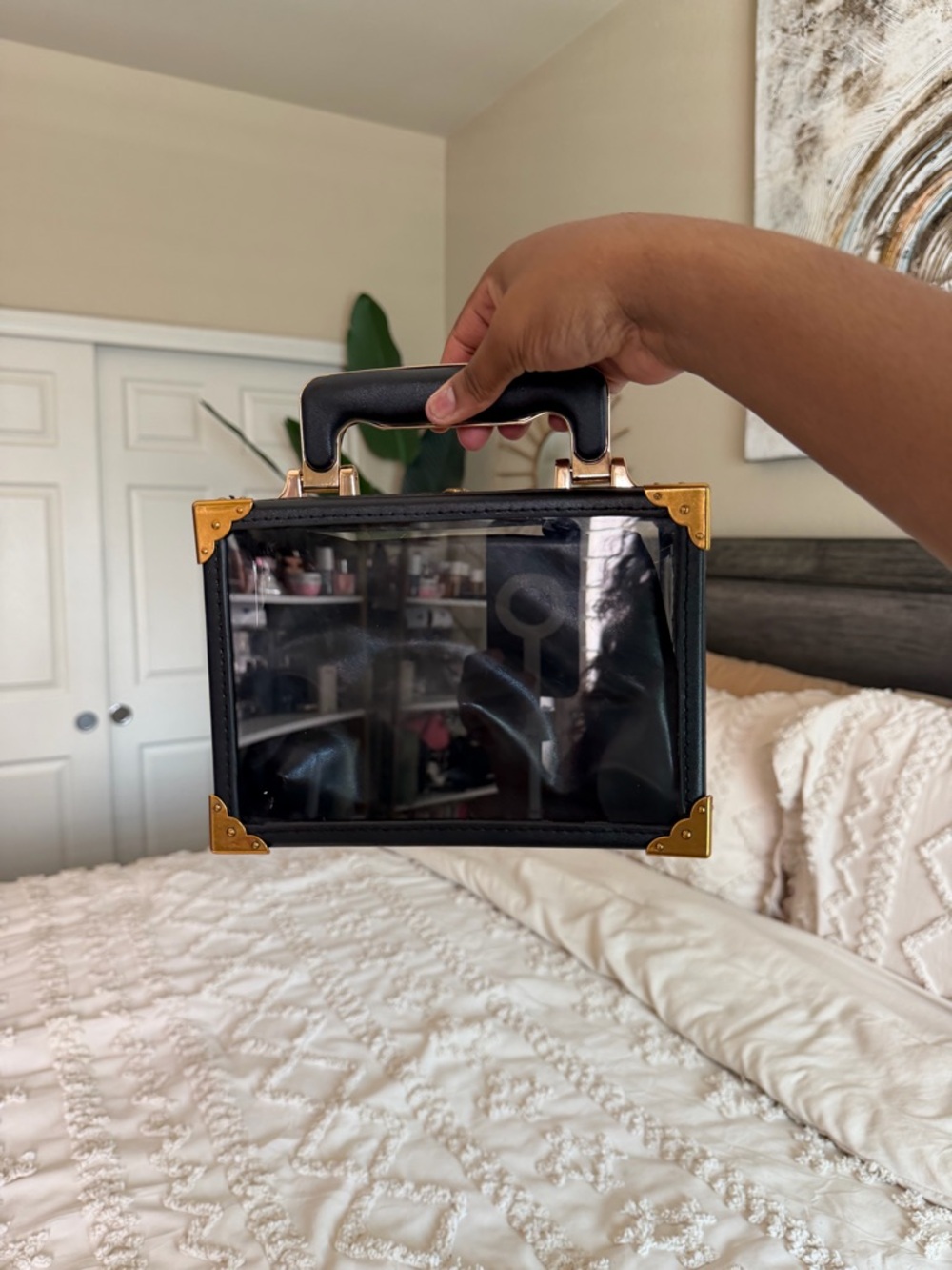 Black Clear Box-Handbag with Gold Accents